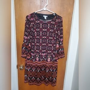 London Times Floral Geometric Long Sleeve Dress
